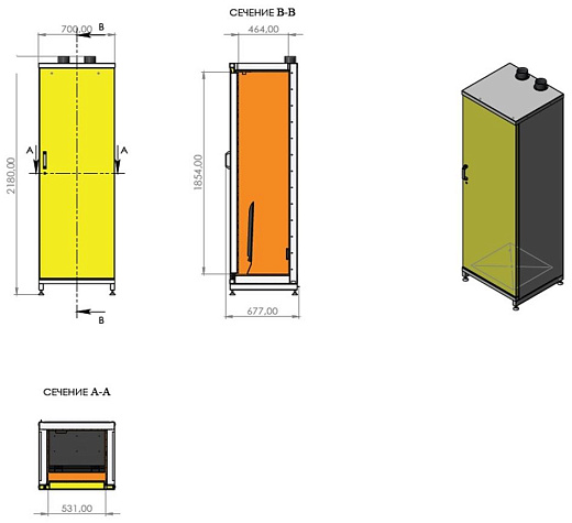 Шкаф для газовых баллонов ШБХ ГБ 350, чертеж