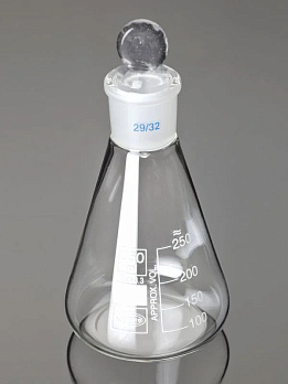 Колба Эрленмейера 100 мл, стекло, до 500 °С, шлиф 24/29, cтеклян. пробка, 2 шт./уп., Glassco, Индия