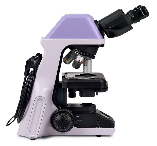Микроскоп Magus Bio 240B, прямой, бинокуляр/тринокуляр, СП, планахромат 4×, 10×, 40×, 100× (вид сбоку)