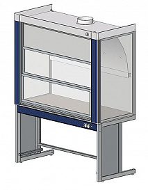 Шкаф вытяжной общего назначения, ширина 150 см, глубина 80 см, корпус – металл, столешница – монолитный пластик Trespa, 2 подъемных экрана